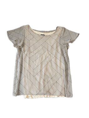 Ann Taylor Geometric Stripe Short Sleeve Blouse, Size M